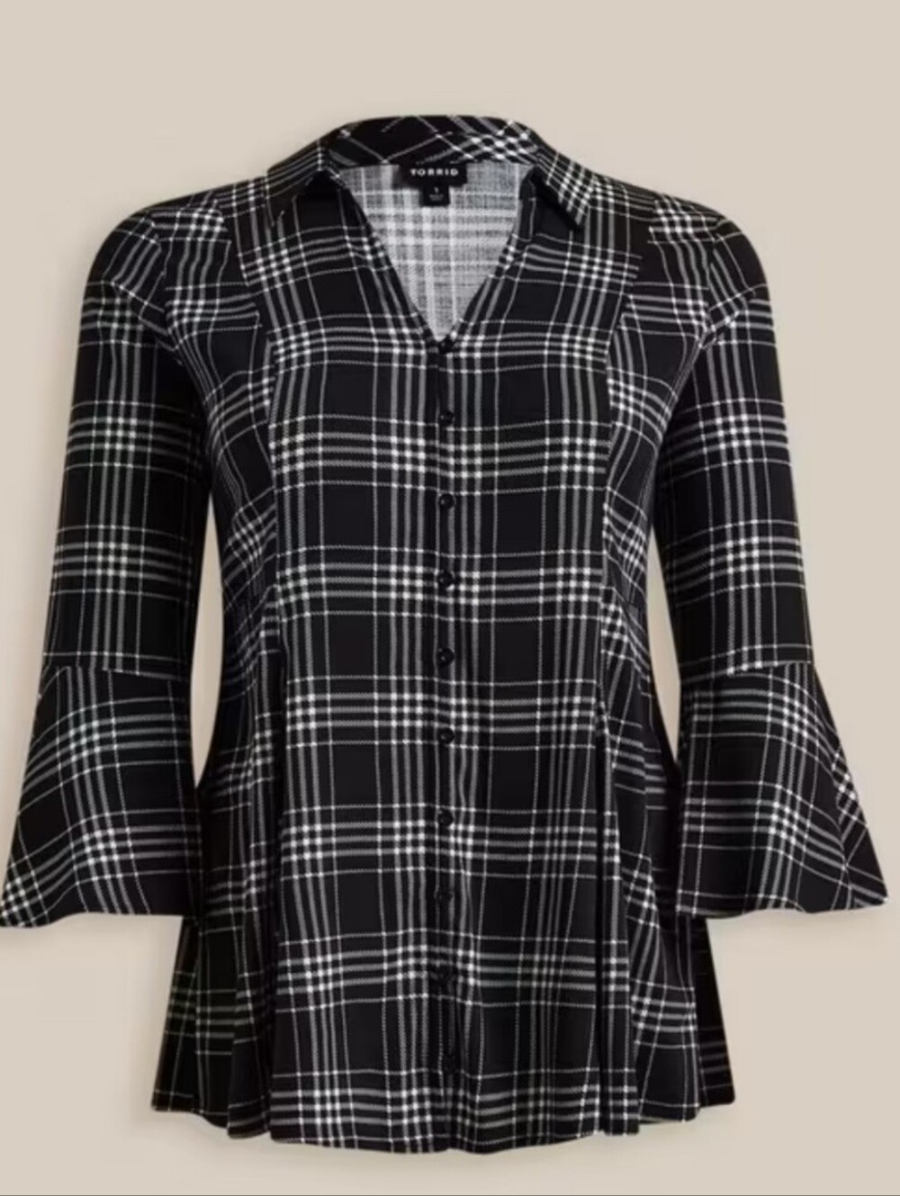 torrid Black and White Plaid Button-Front Tunic Shirt